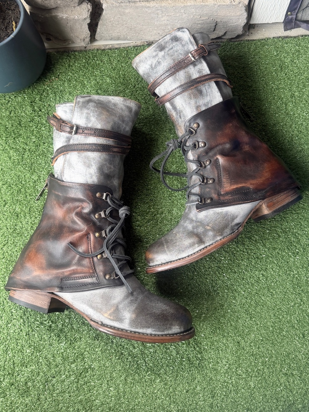 New!! Freebird by Steven Ravi Combat Ice Gray Distressed Leather Women’s Boots - Picture 8 of 11